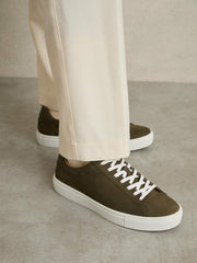 Nubuck-Leather Low-Top Trainers in Olive Green