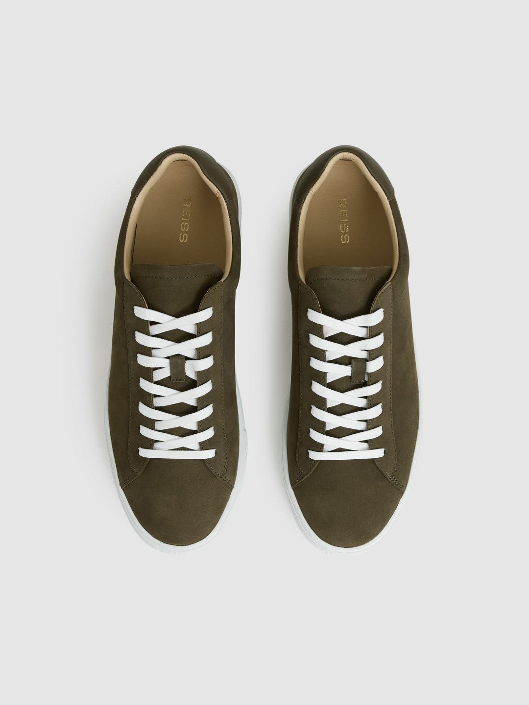 Nubuck-Leather Low-Top Trainers in Olive Green