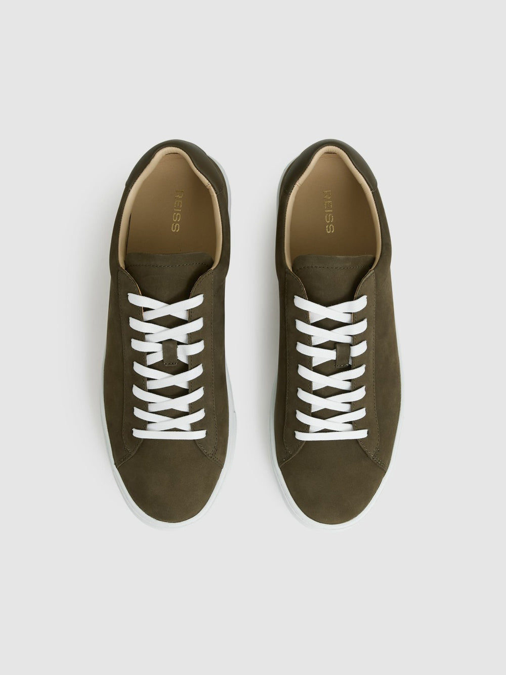 Nubuck-Leather Low-Top Trainers in Olive Green
