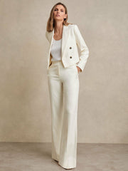 Wide Leg Tailored Trousers in Cream