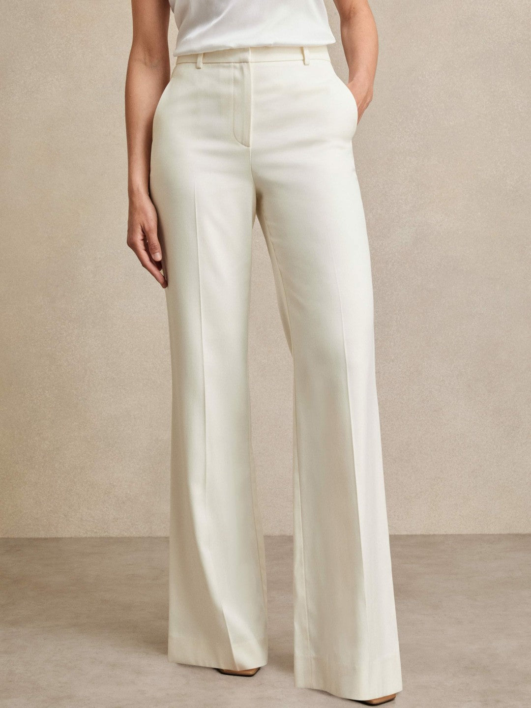 Wide Leg Tailored Trousers in Cream