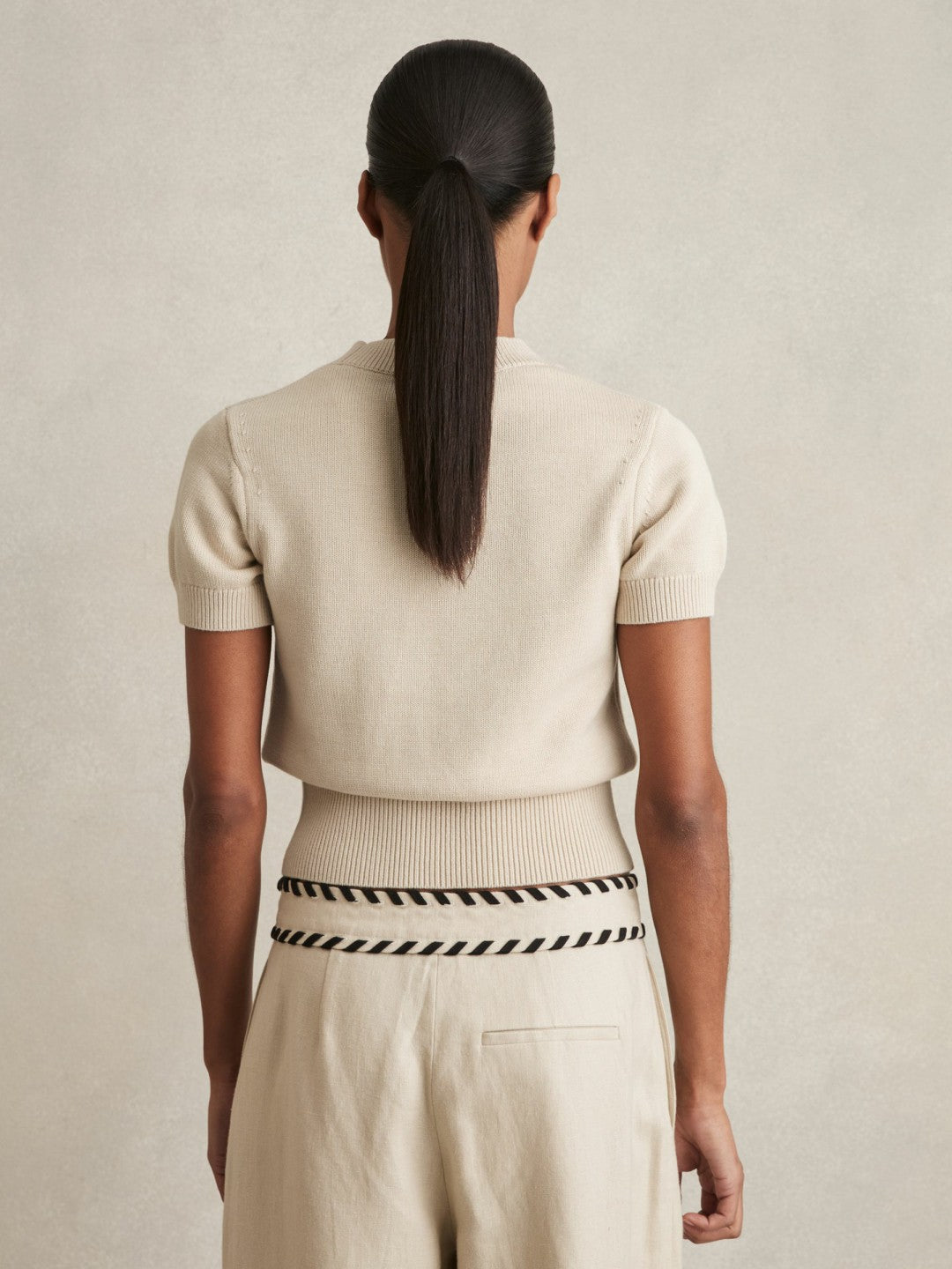 Cotton And Wool Crew-Neck Top in Neutral