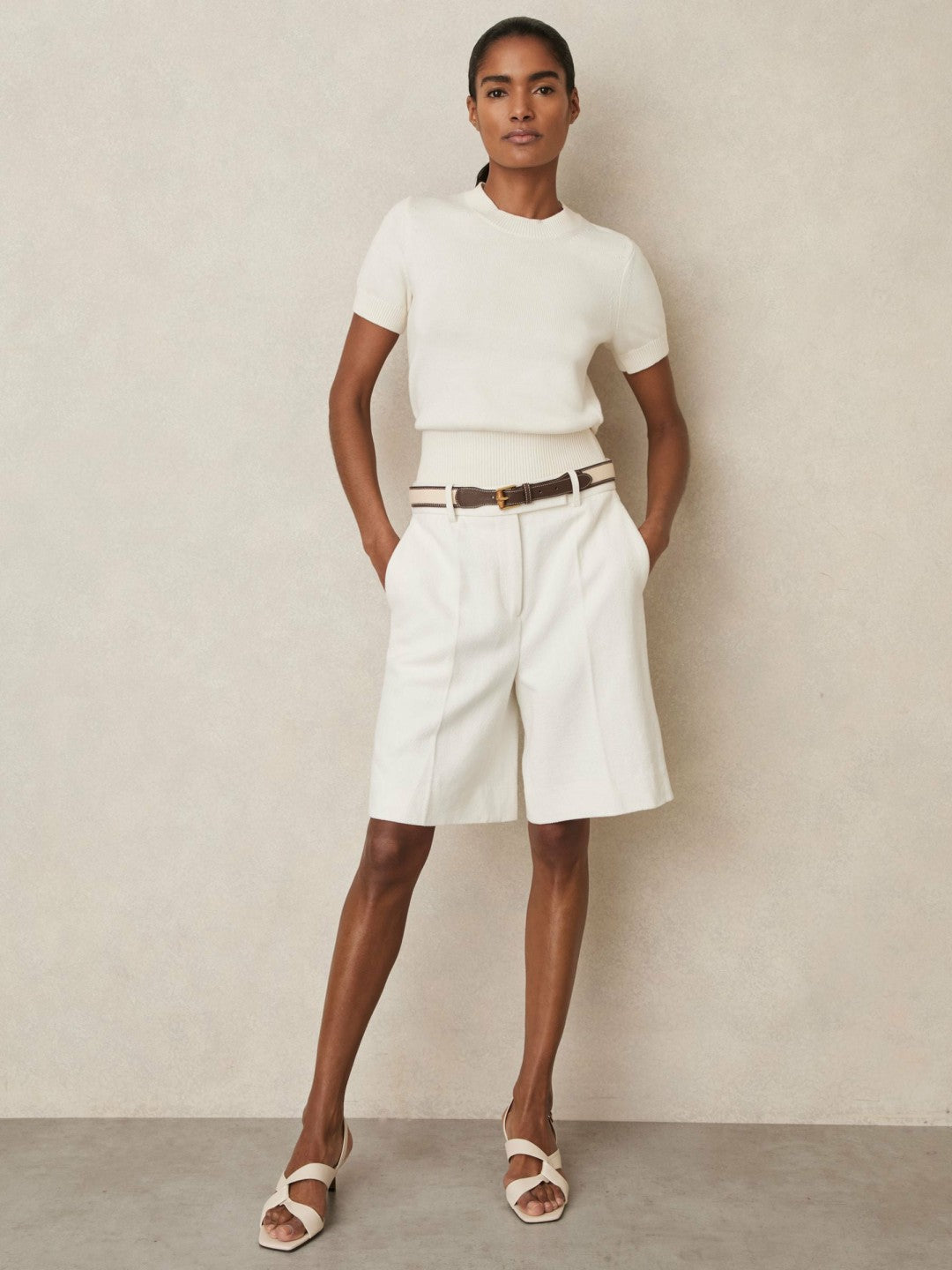 Cotton And Wool Crew-Neck Top in Ivory