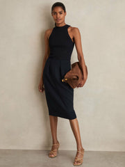Petite Tailored Midi Suit Skirt in Navy