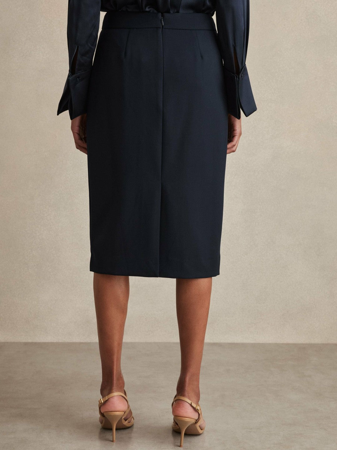 Petite Tailored Midi Suit Skirt in Navy