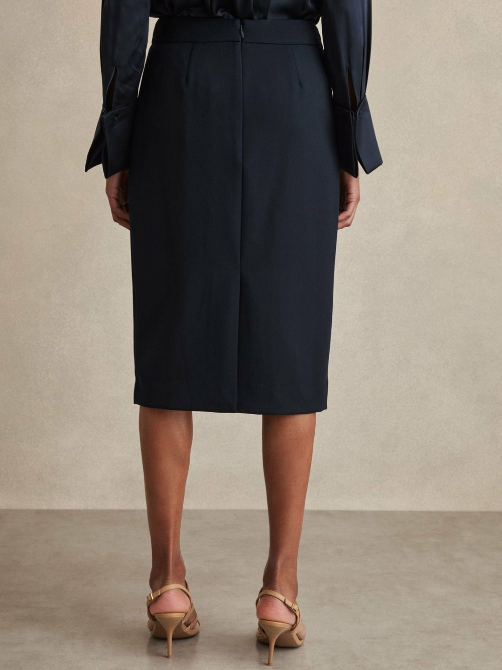 Petite Tailored Midi Suit Skirt in Navy