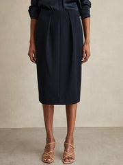 Tailored Midi Suit Skirt in Navy