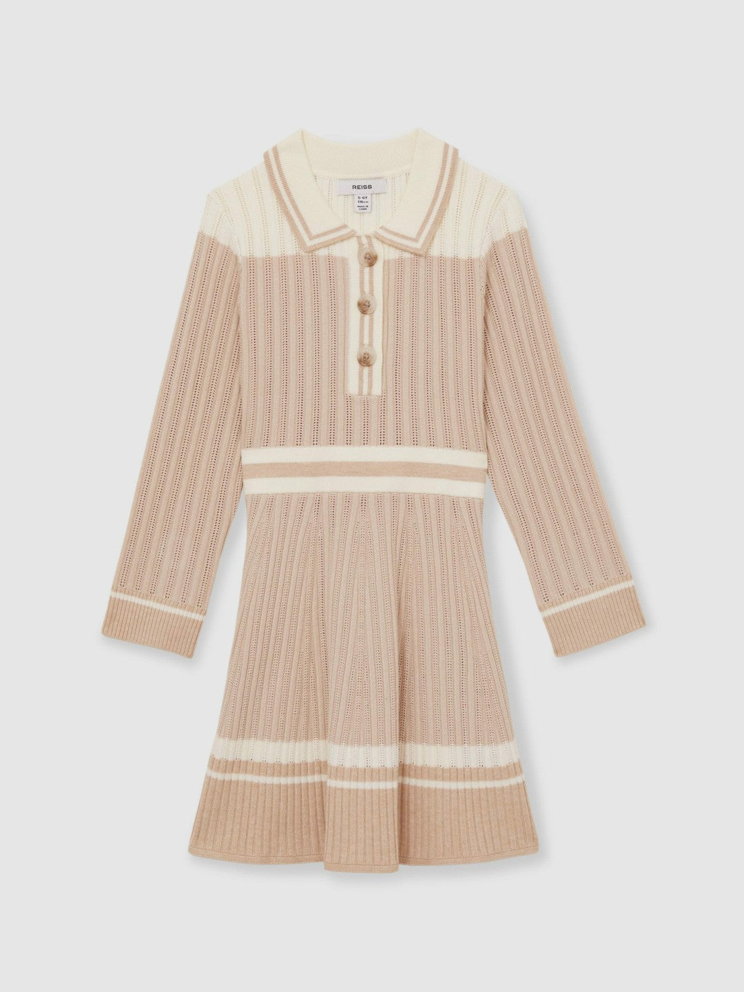 4-9 yrs Rib-Knit Pointelle Flared Dress in Pale Pink