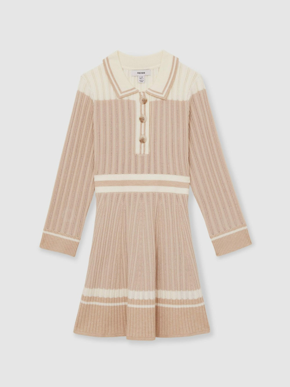 4-9 yrs Rib-Knit Pointelle Flared Dress in Pale Pink