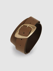 Leather Curved-Edge Buckle Belt in Taupe