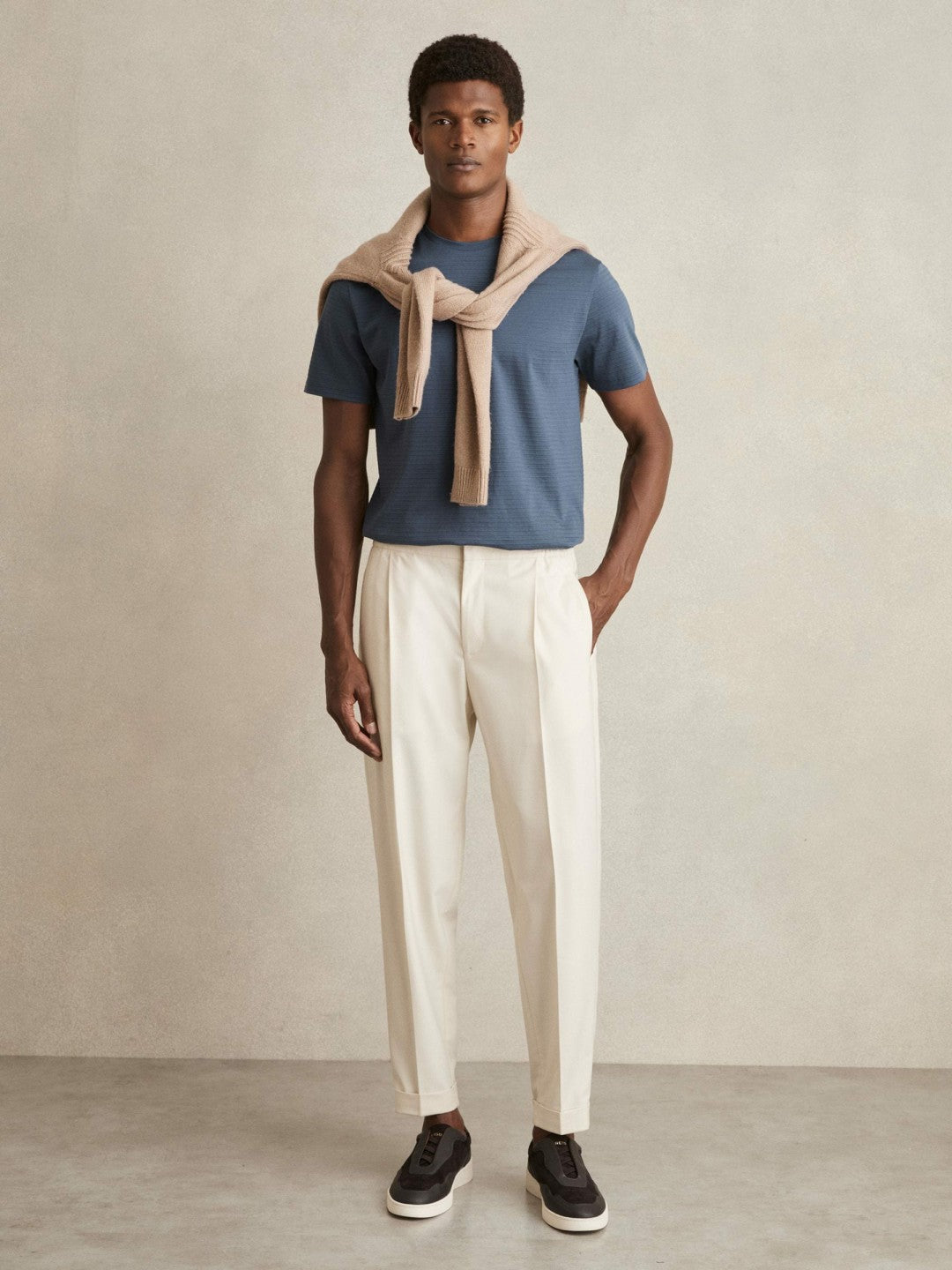 Mercerised-Cotton Ribbed T-Shirt in Airforce Blue