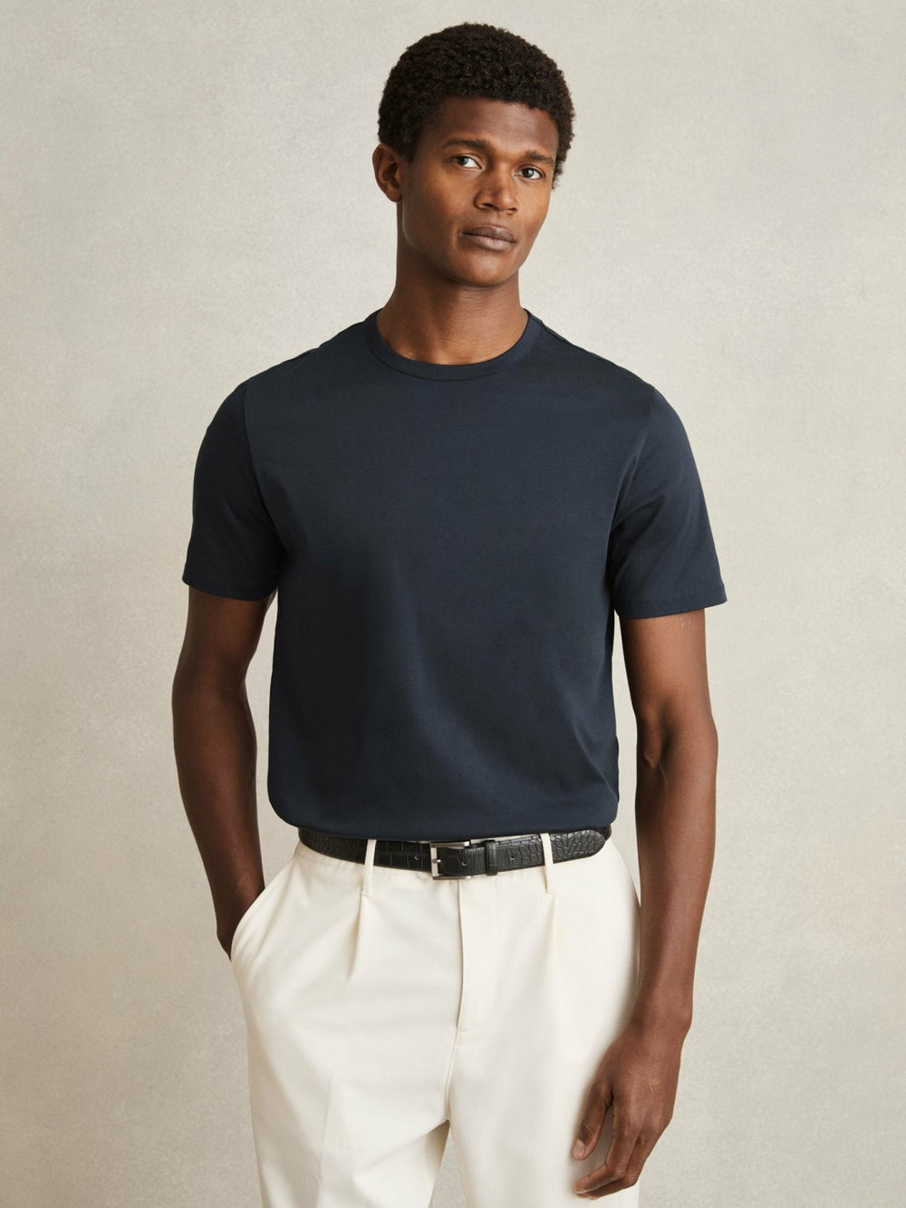 Mercerised-Cotton Crew-Neck T-Shirt in Navy