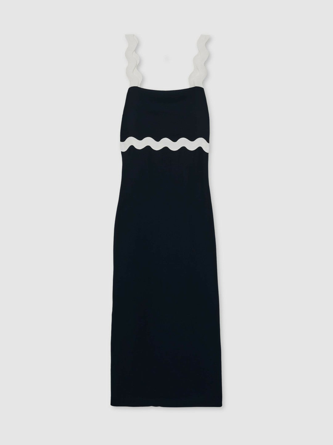 Wave-Trim Crepe Midi Dress in Navy
