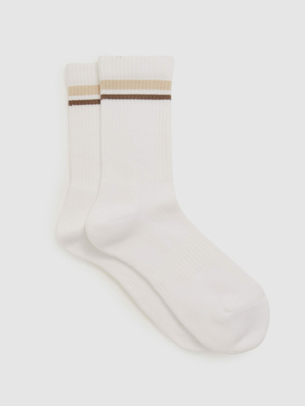 Cotton-Blend Striped Crew Socks in White