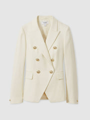 Tailored Fit Textured Double Breasted Blazer in White