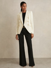 Petite Tailored Fit Textured Double Breasted Blazer in White