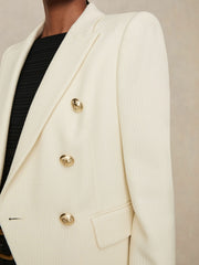 Petite Tailored Fit Textured Double Breasted Blazer in White