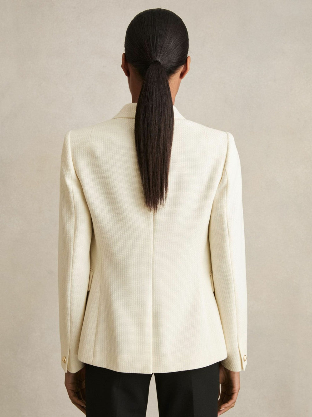 Petite Tailored Fit Textured Double Breasted Blazer in White