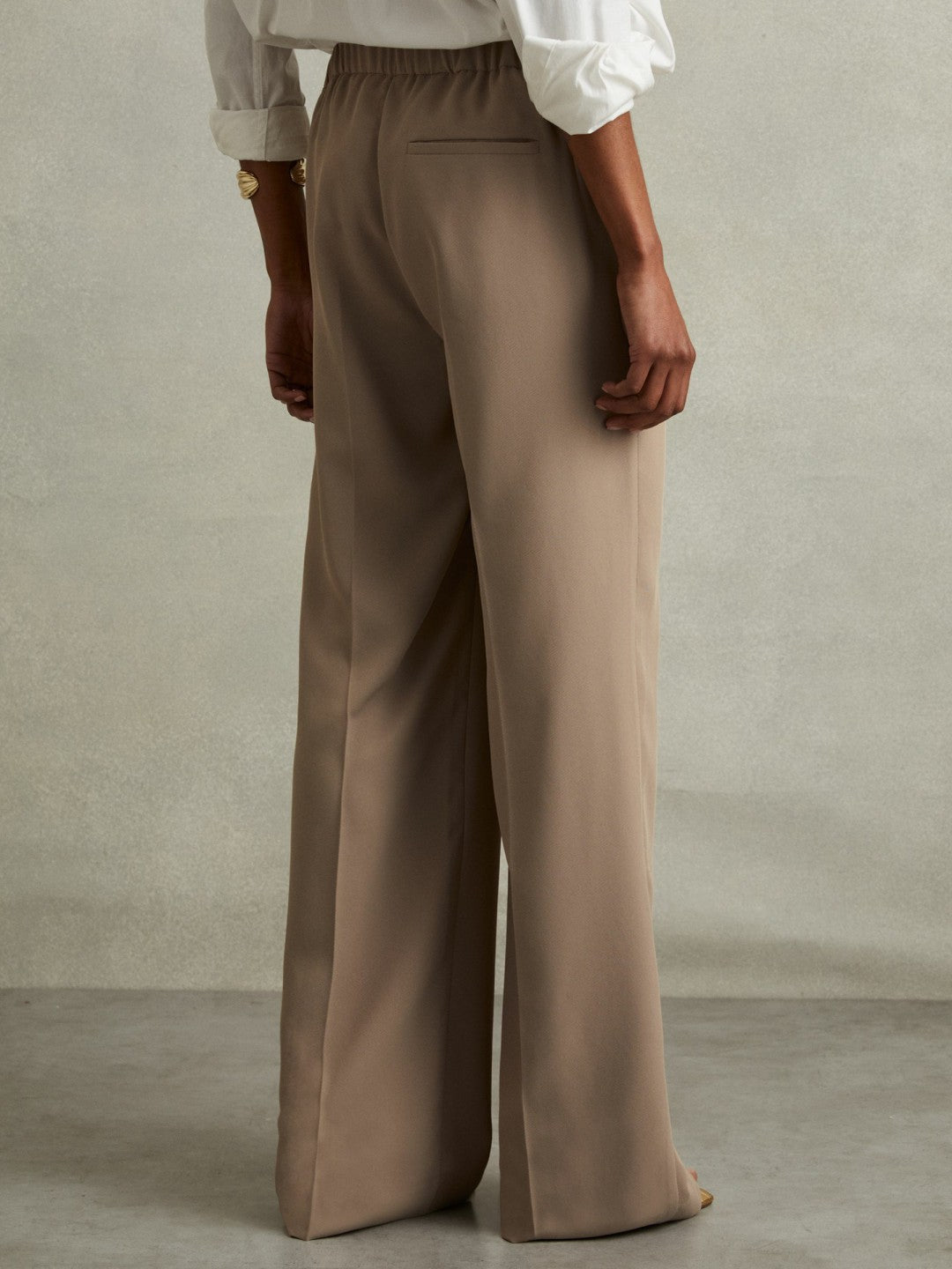 Petite Elasticated-Waist Wide-Leg Twill Trousers in Mink Neutral