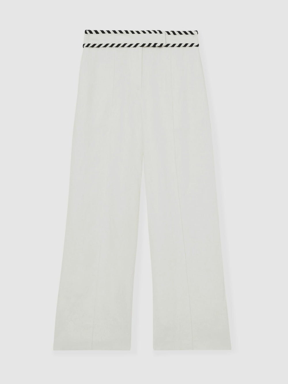 Linen Wide-Leg Whipstitch Trousers in White