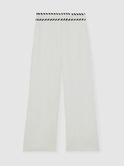 Linen Wide-Leg Whipstitch Trousers in White