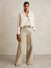 Linen Wide-Leg Whipstitch Trousers in Neutral