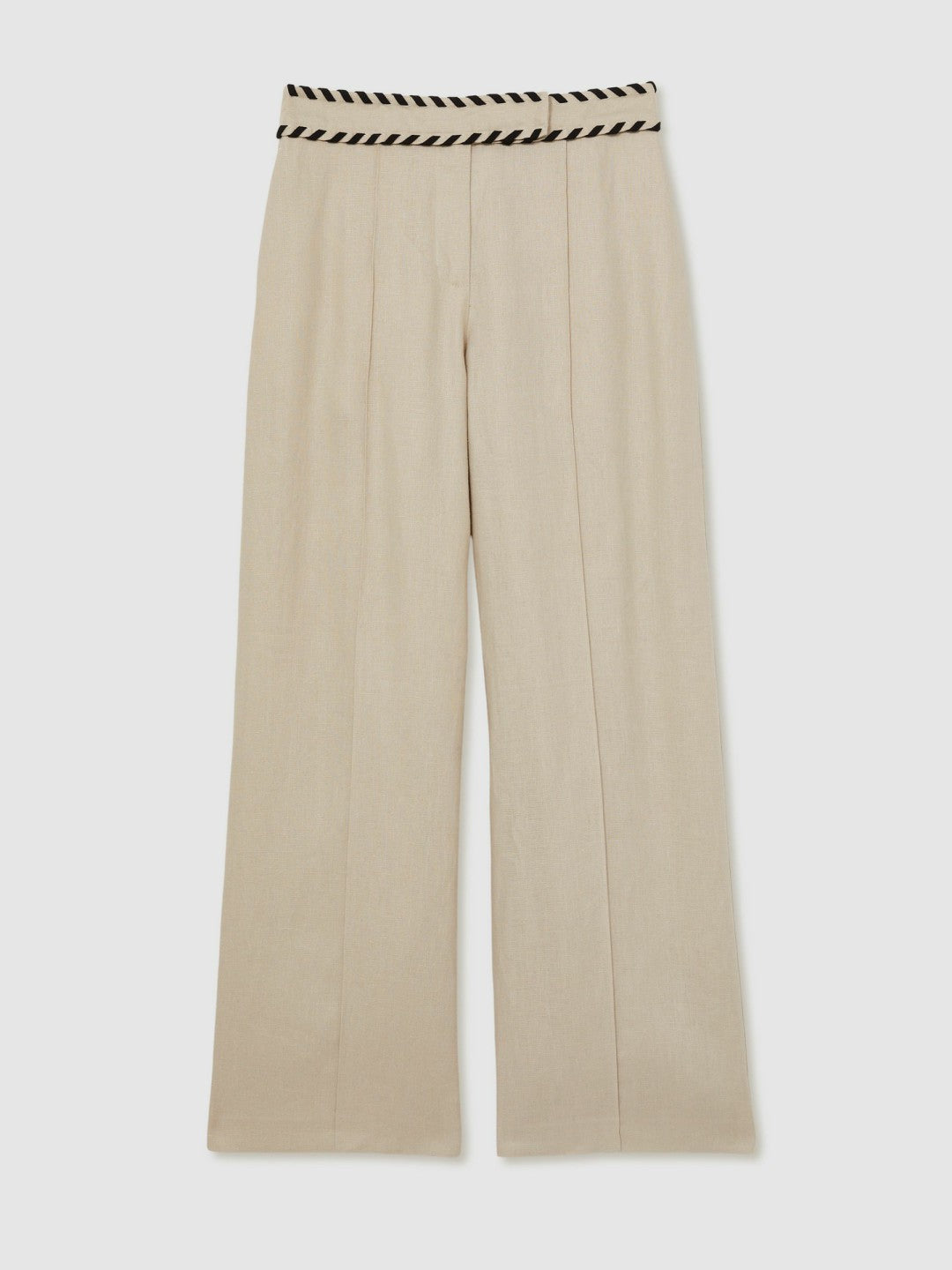 Linen Wide-Leg Whipstitch Trousers in Neutral