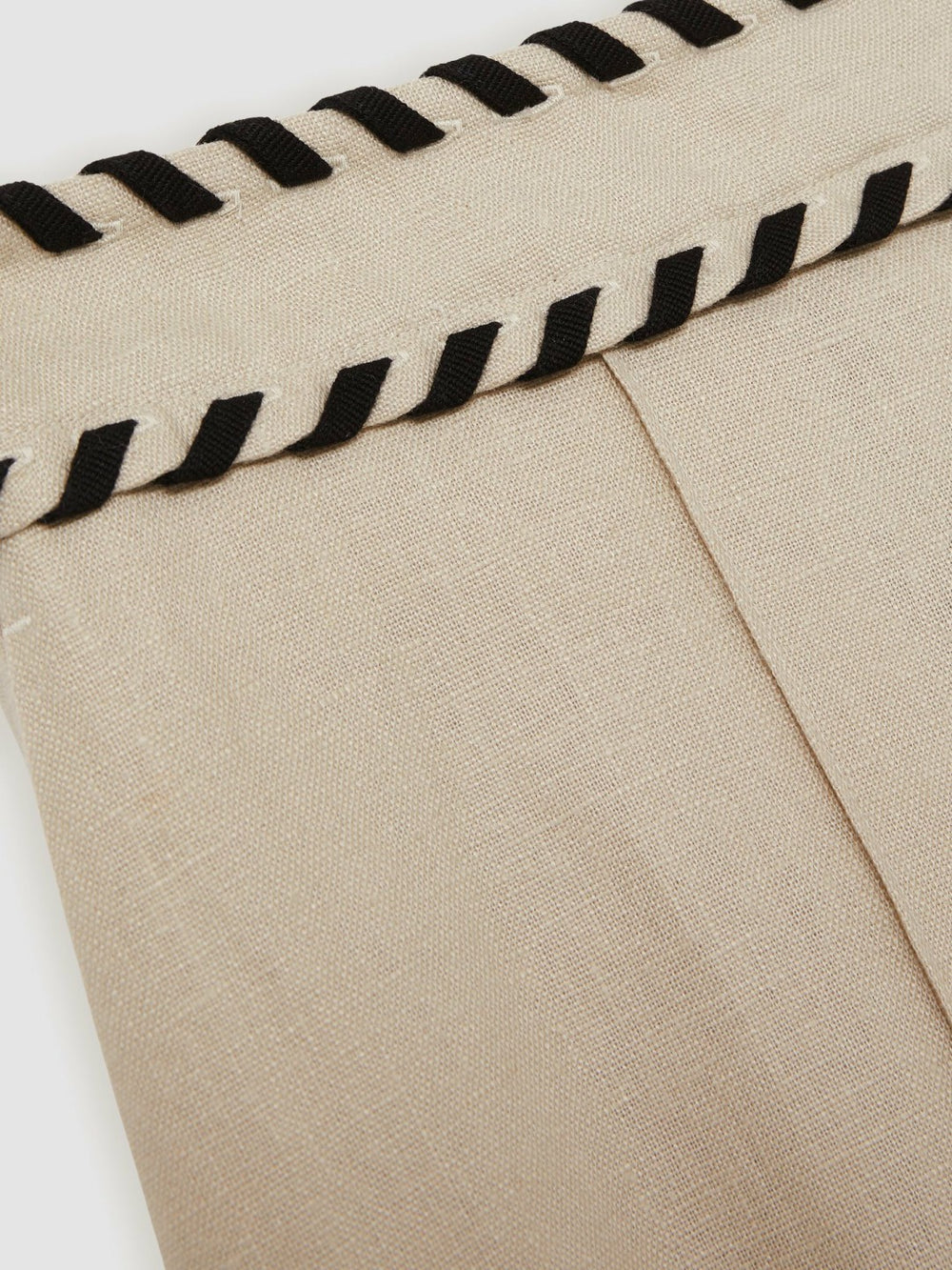 Linen Wide-Leg Whipstitch Trousers in Neutral