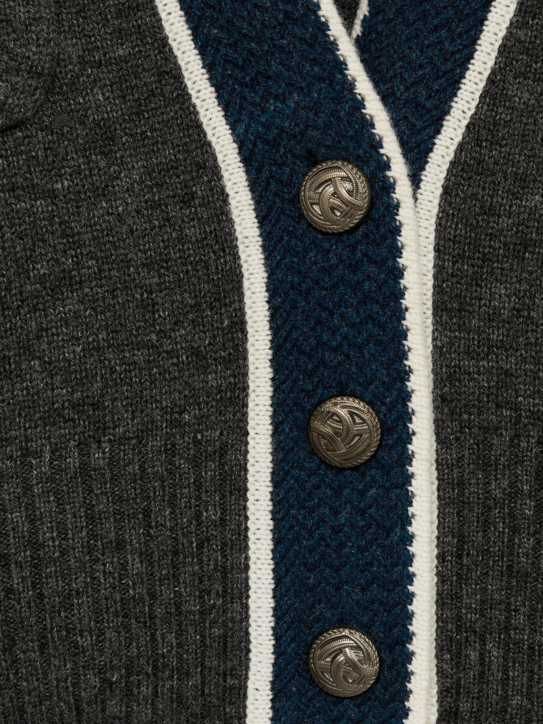 Wool-Cashmere Tipped V-Neck Cardigan in Charcoal