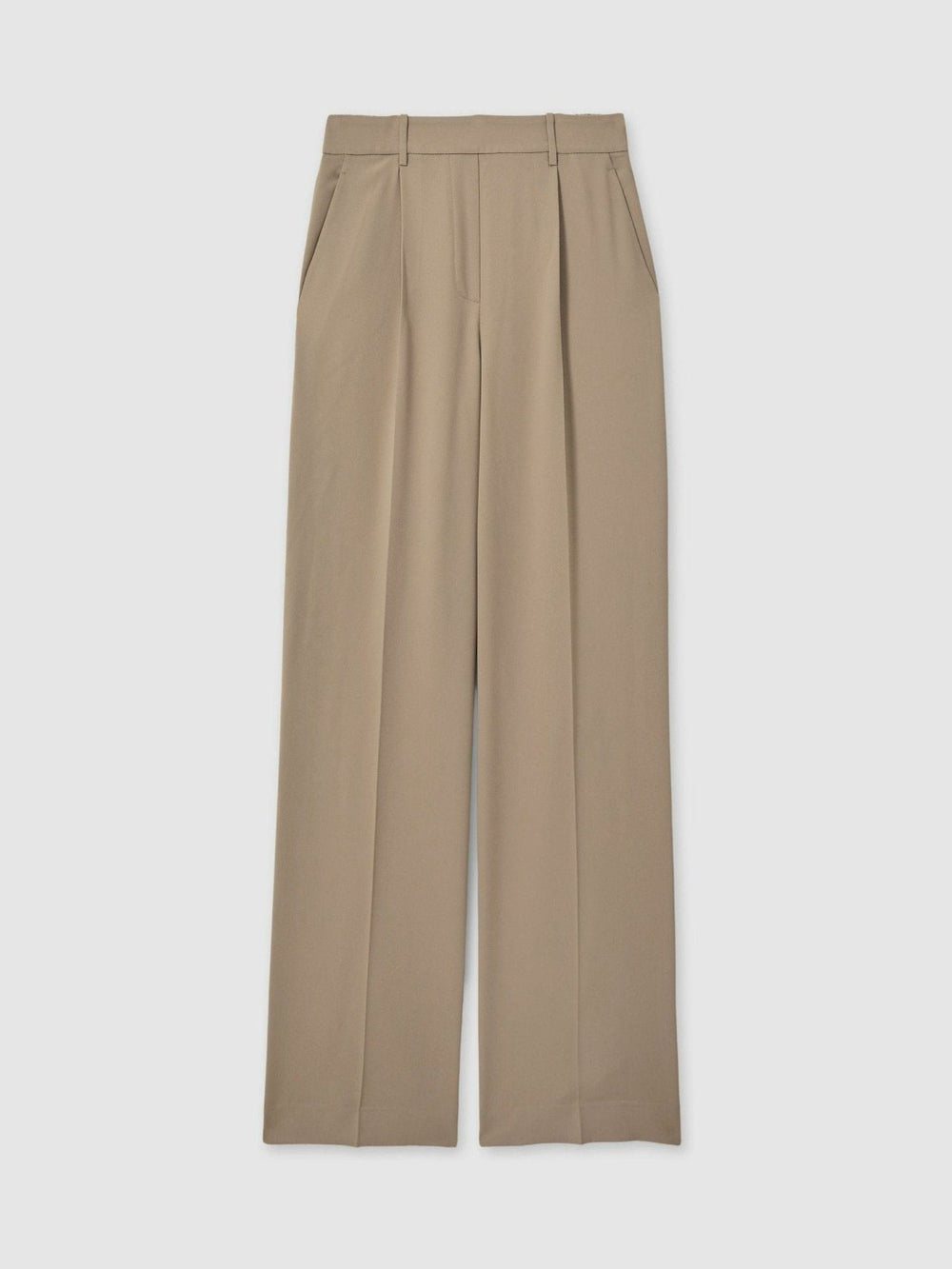 Elasticated-Waist Wide-Leg Twill Trousers in Mink Neutral