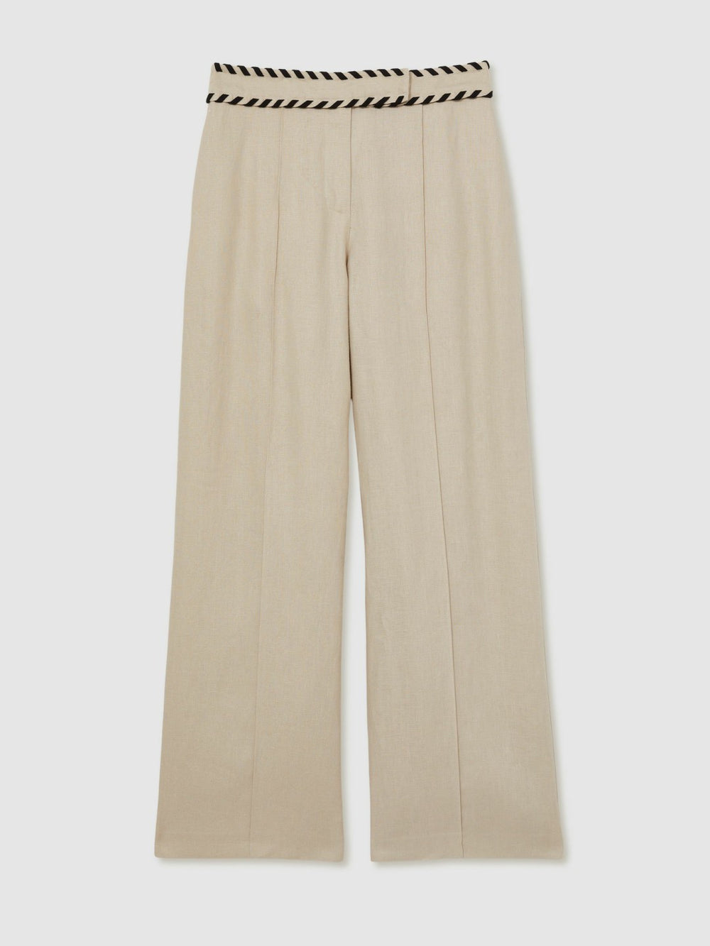 Petite Linen Wide-Leg Whipstitch Trousers in Neutral