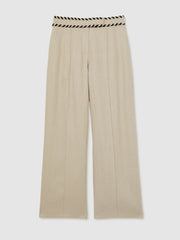 Petite Linen Wide-Leg Whipstitch Trousers in Neutral