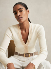Craft-Stitch Rib-Knit Top in Ivory