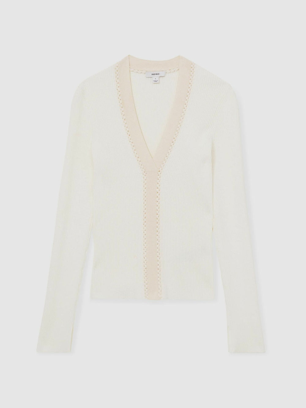 Craft-Stitch Rib-Knit Top in Ivory
