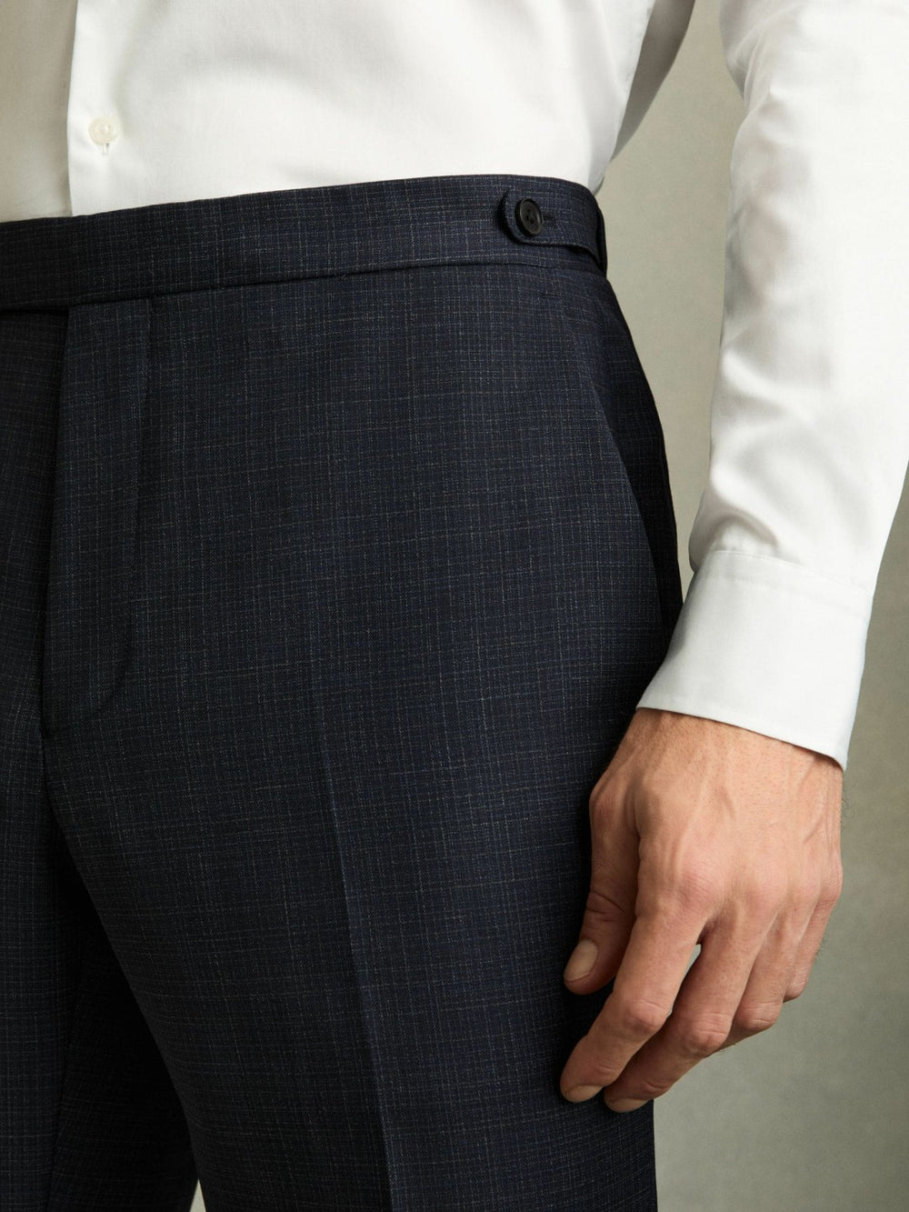 Slim-Fit Wool-Blend Textured Tailored Trousers in Navy