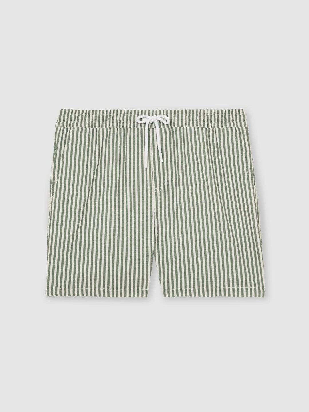 Seersucker Stripe Swim Shorts in Sage/White