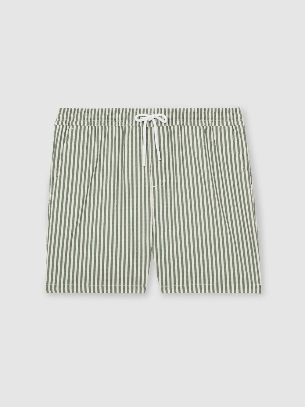 Seersucker Stripe Swim Shorts in Sage/White