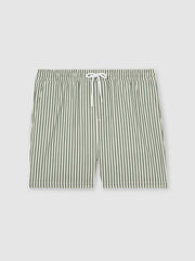 Seersucker Stripe Swim Shorts in Sage/White