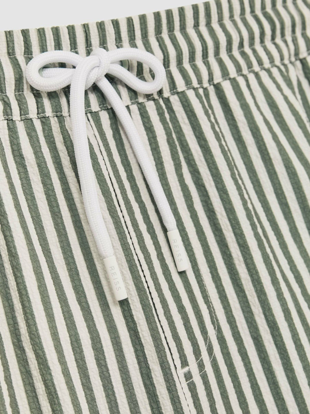 Seersucker Stripe Swim Shorts in Sage/White