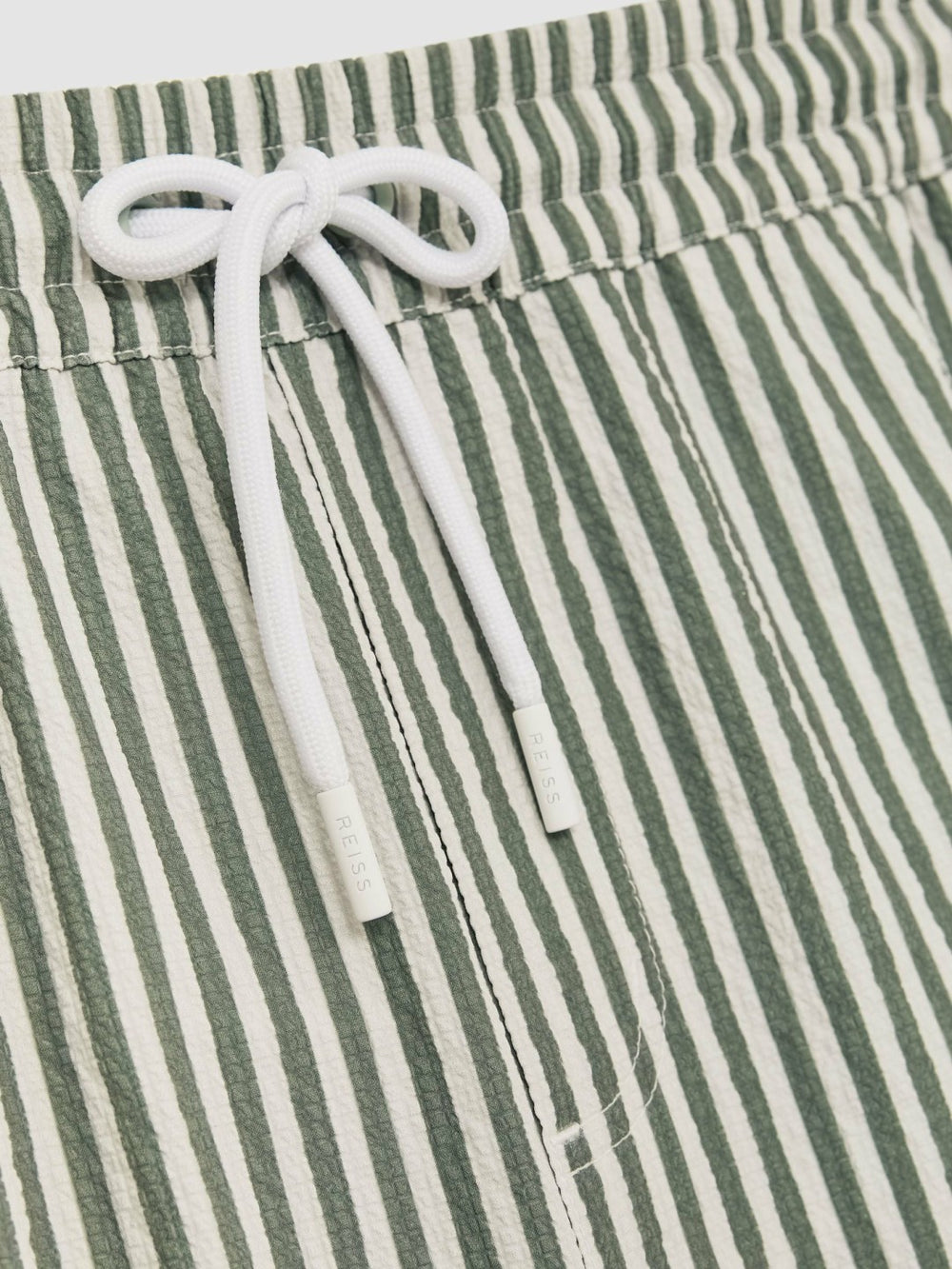 Seersucker Stripe Swim Shorts in Sage/White