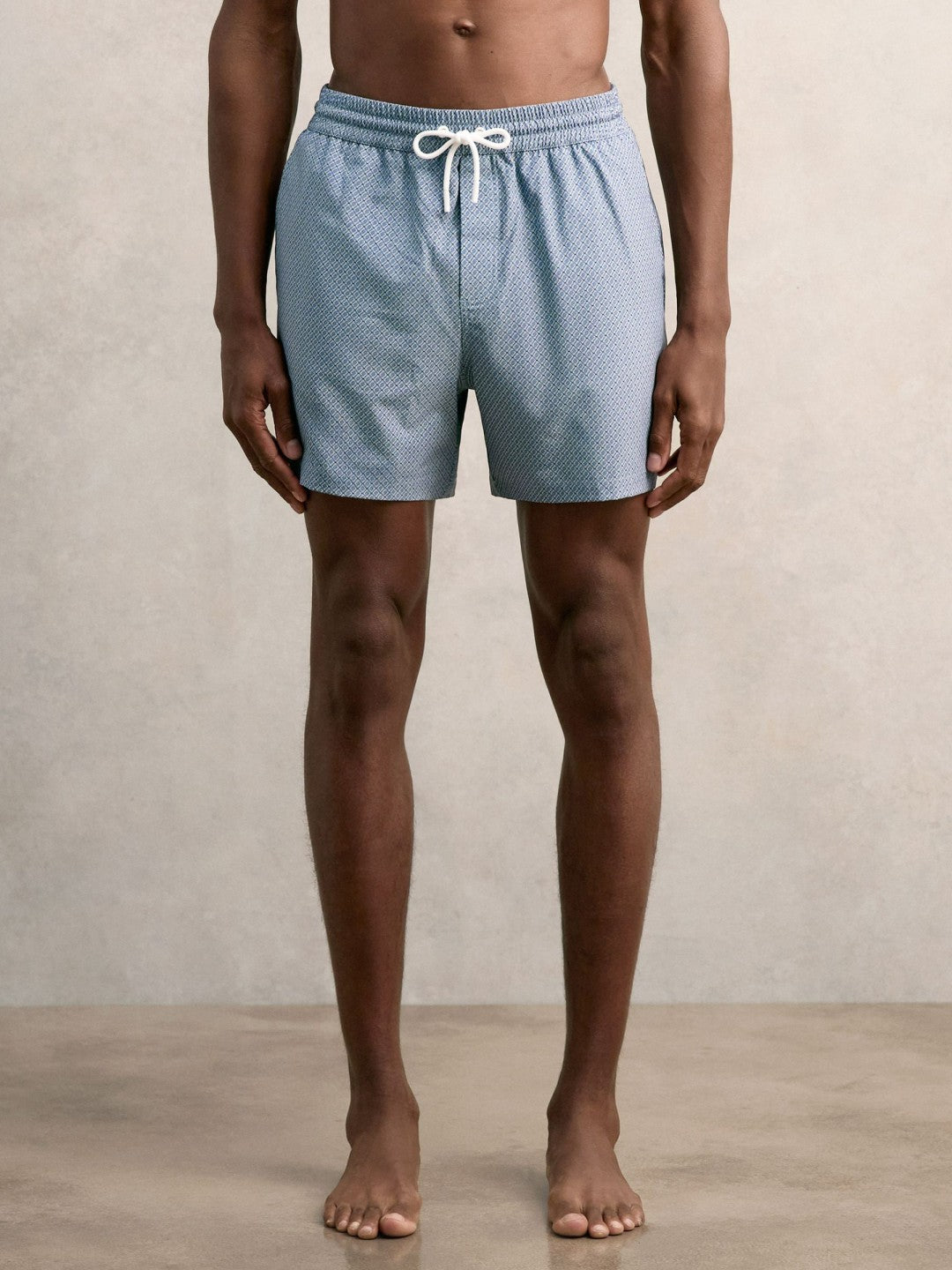 Drawstring Geometric Print Swim Shorts in Airforce Blue