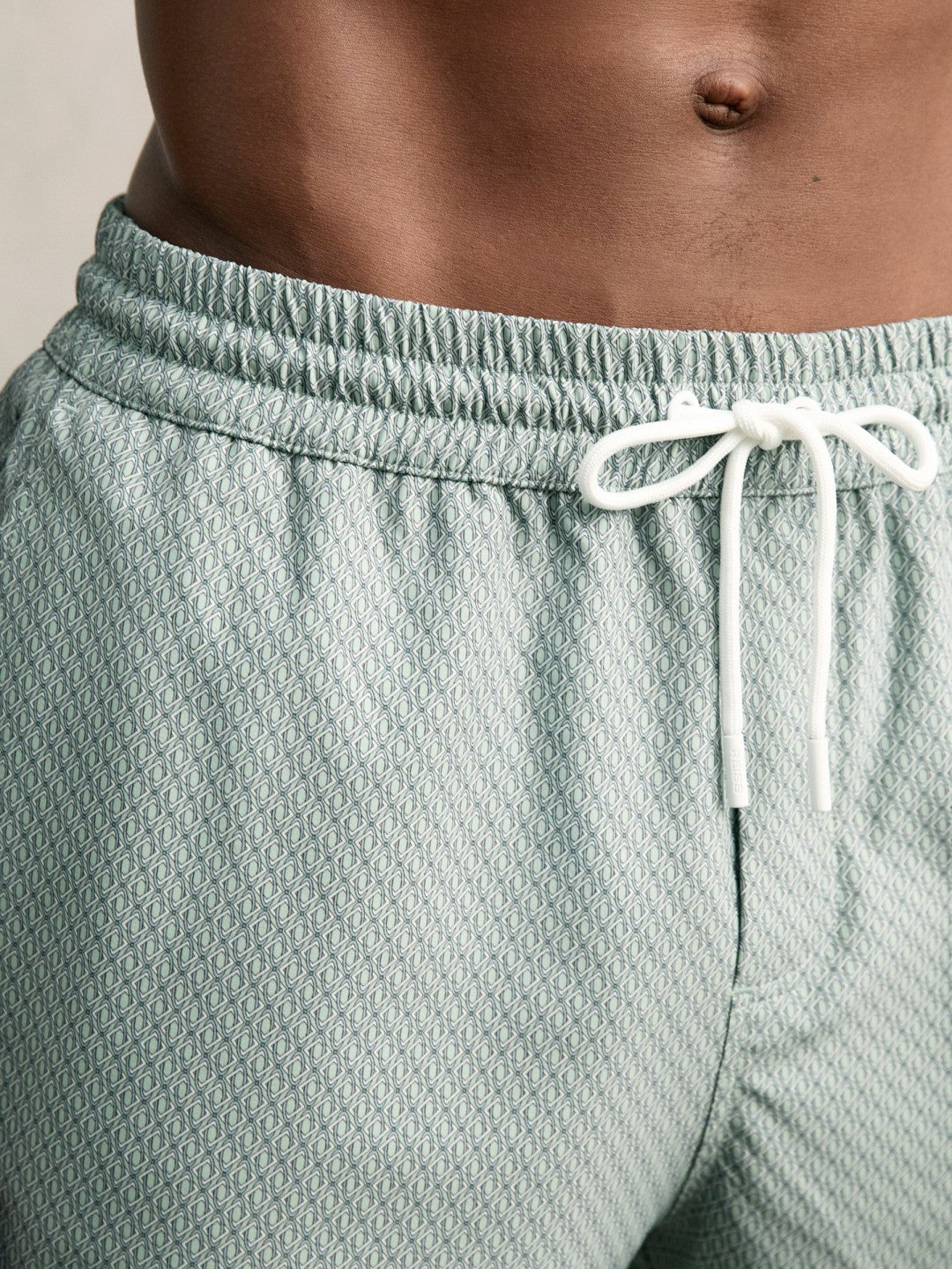 Drawstring Geometric Print Swim Shorts in Pistachio Green