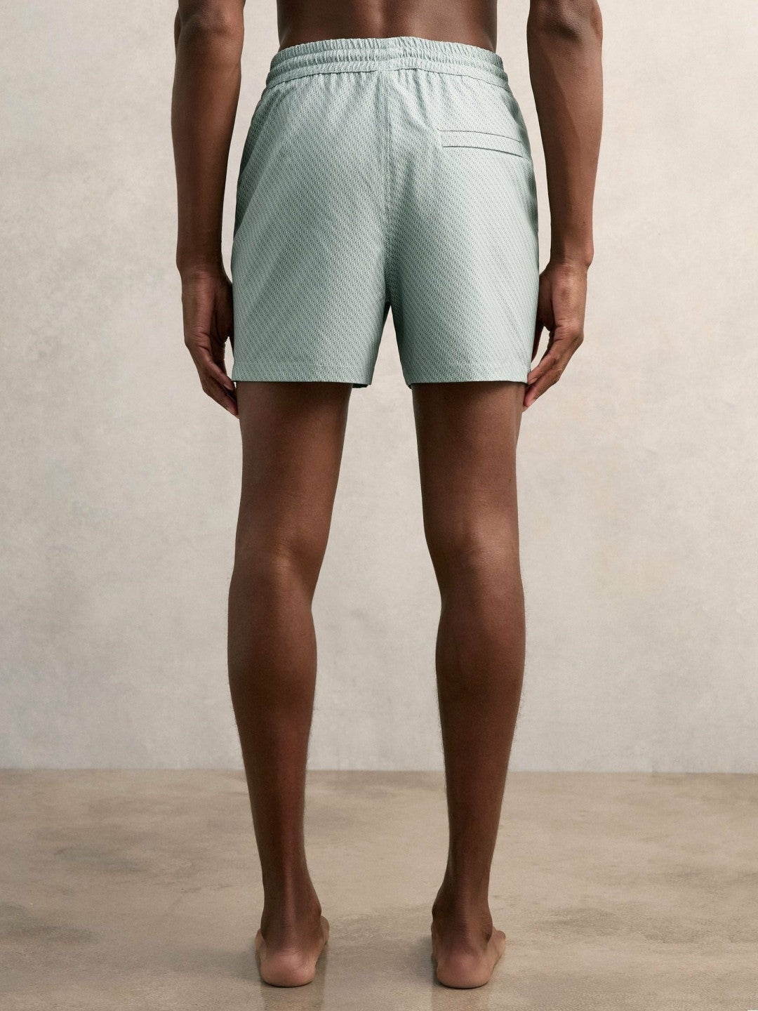 Drawstring Geometric Print Swim Shorts in Pistachio Green