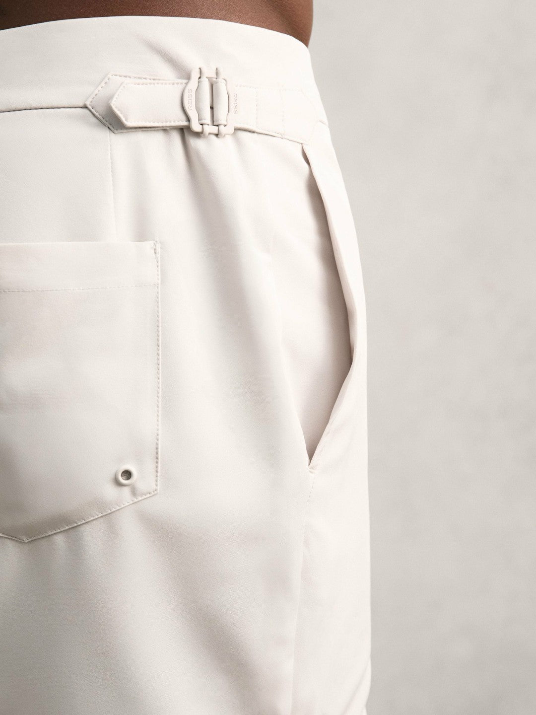 Side-Adjuster Swim Shorts in Off White