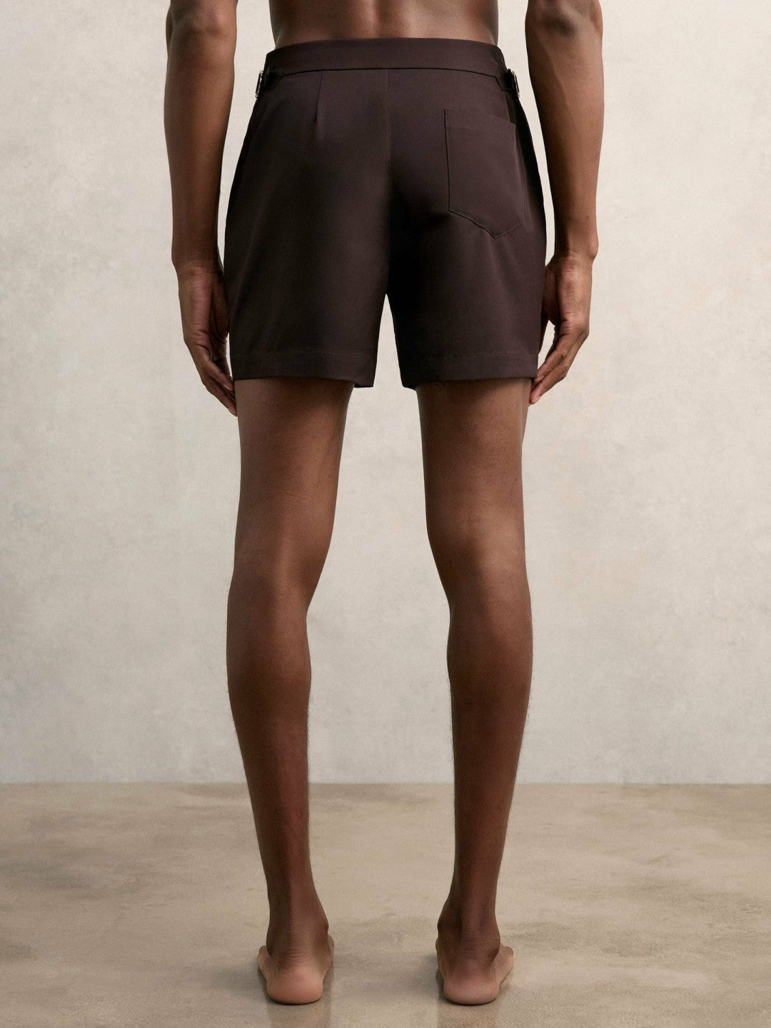 Side-Adjuster Swim Shorts in Chocolate Brown