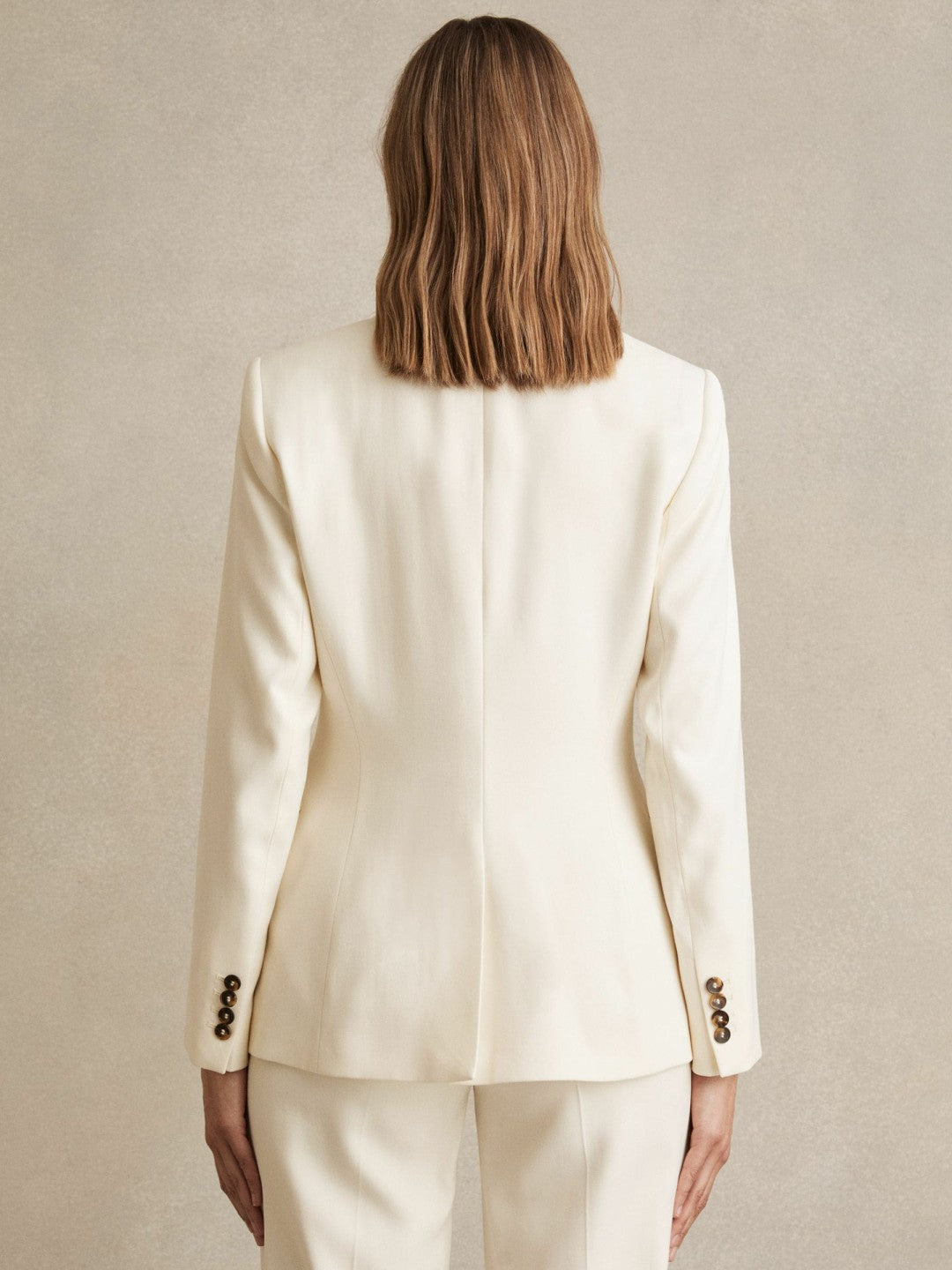 Single-Breasted Peak-Lapel Tailored Blazer in Cream