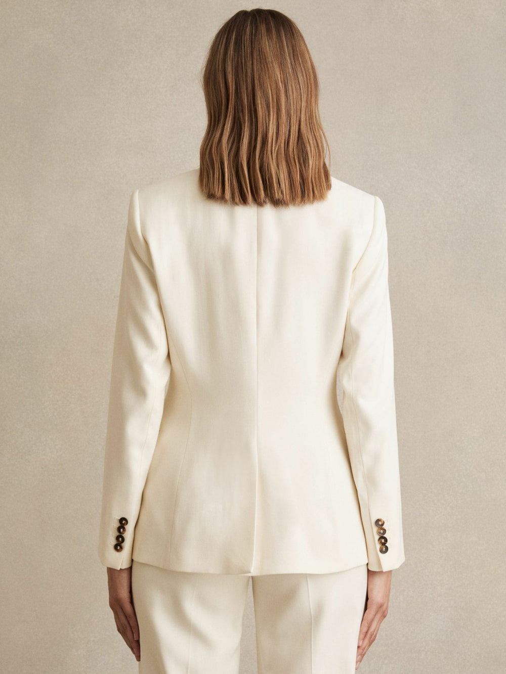 Single-Breasted Peak-Lapel Tailored Blazer in Cream
