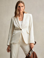 Petite Single-Breasted Peak-Lapel Tailored Blazer in Cream