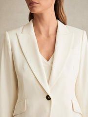 Petite Single-Breasted Peak-Lapel Tailored Blazer in Cream