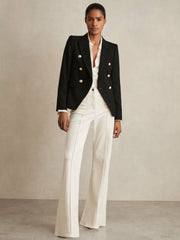 Petite Tailored Fit Textured Double Breasted Blazer in Black